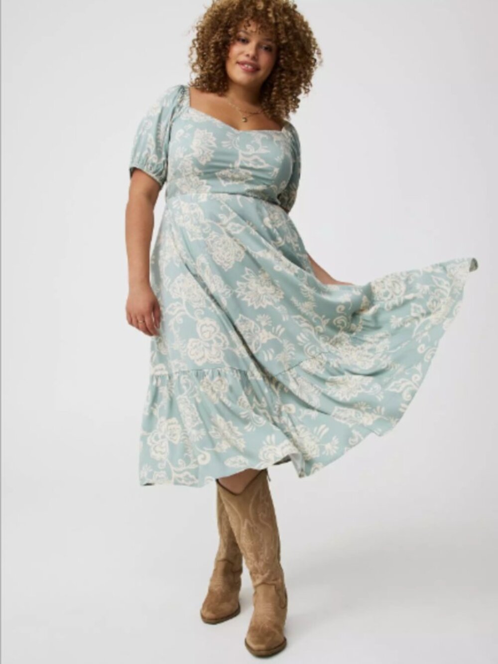 Torrid Puff Sleeve Tiered Midi Dress 0 Large 12 Smocked Waist Floral Print Boho